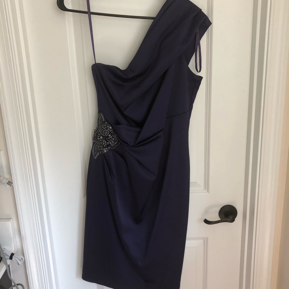 One Shoulder Satin Dress with Beaded Embellishment